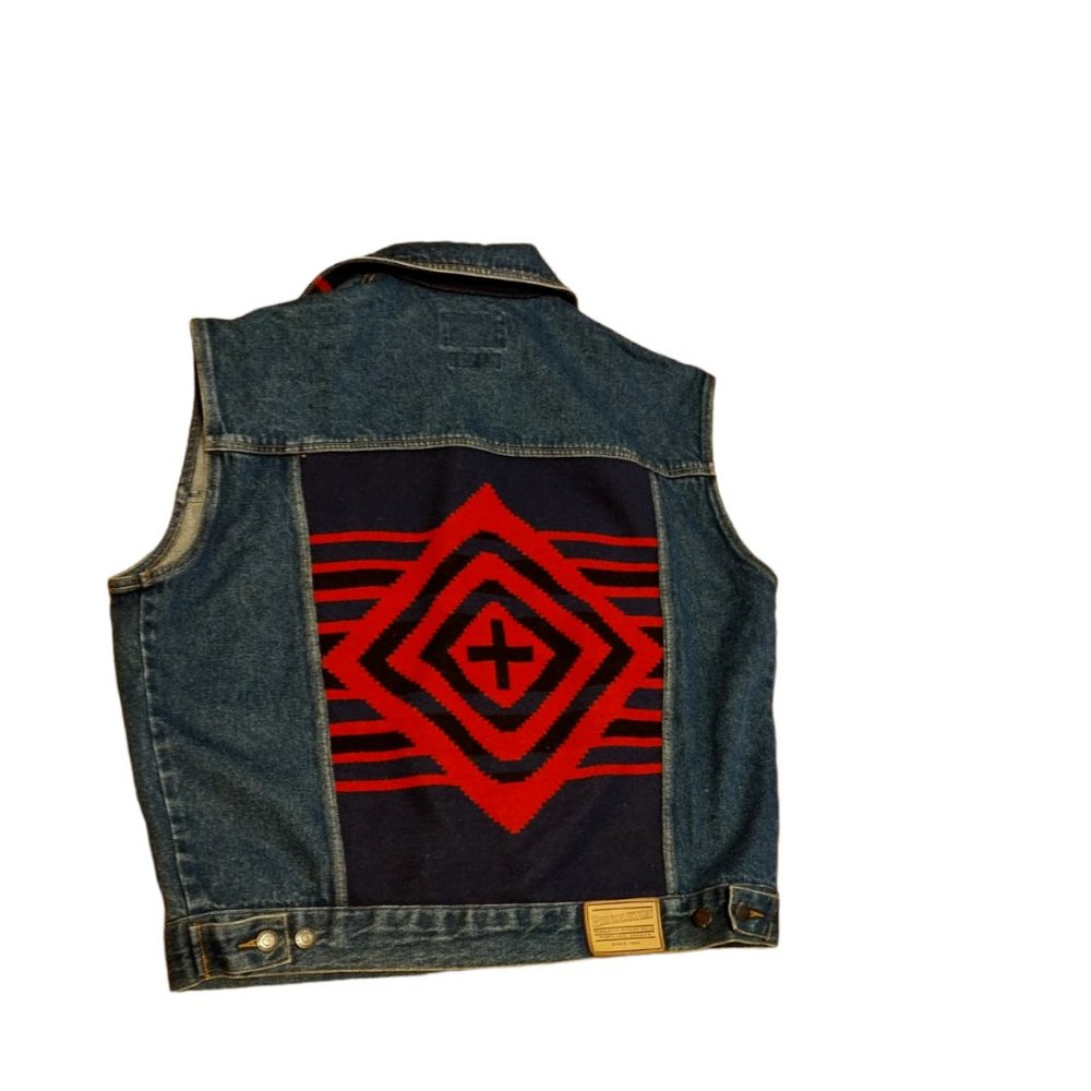 Pendleton High Grade Western Biker Hippie vintage Denim Vest Men's Large RARE